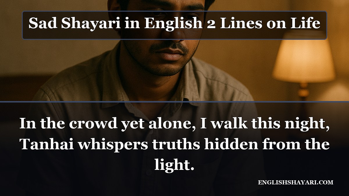 Sad Shayari in English 2 Lines on Life - In the crowd yet alone, I walk this night