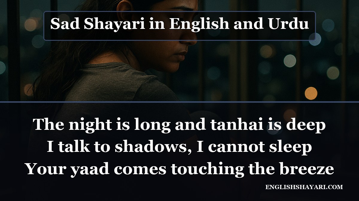Sad Shayari in English and Urdu - The night is long and tanhai is deep
