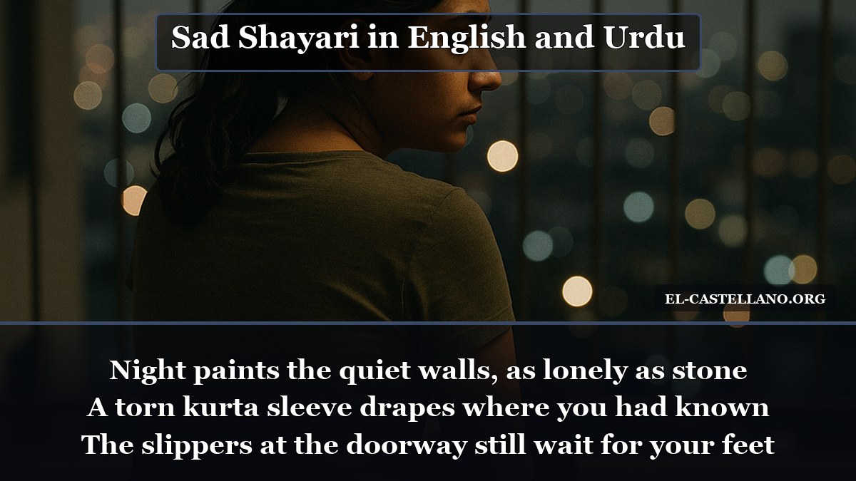 Sad Shayari in English and Urdu - Night paints the quiet walls, as lonely as stone
